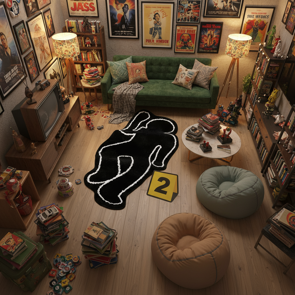 Crime Scene Rug in Entertainment Room