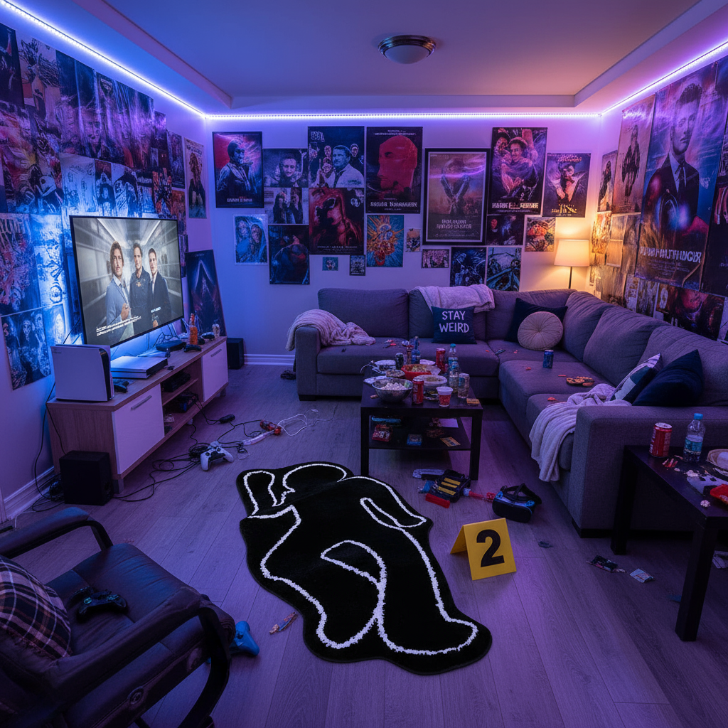Crime Scene Rug in Teen Living Room