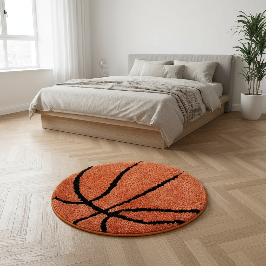 Modern Bedroom with Basketball Rug