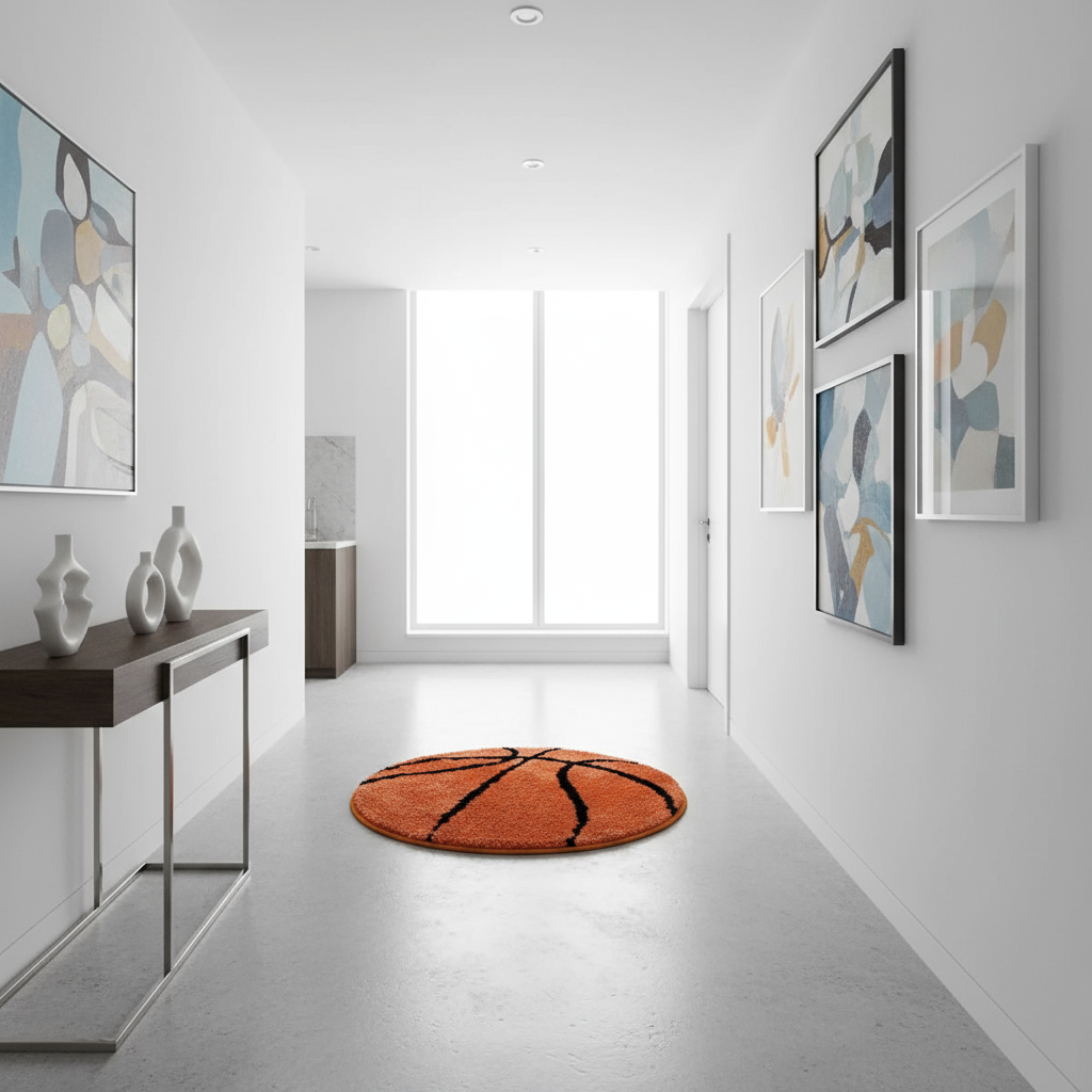 Modern Condo Corridor with Basketball Rug