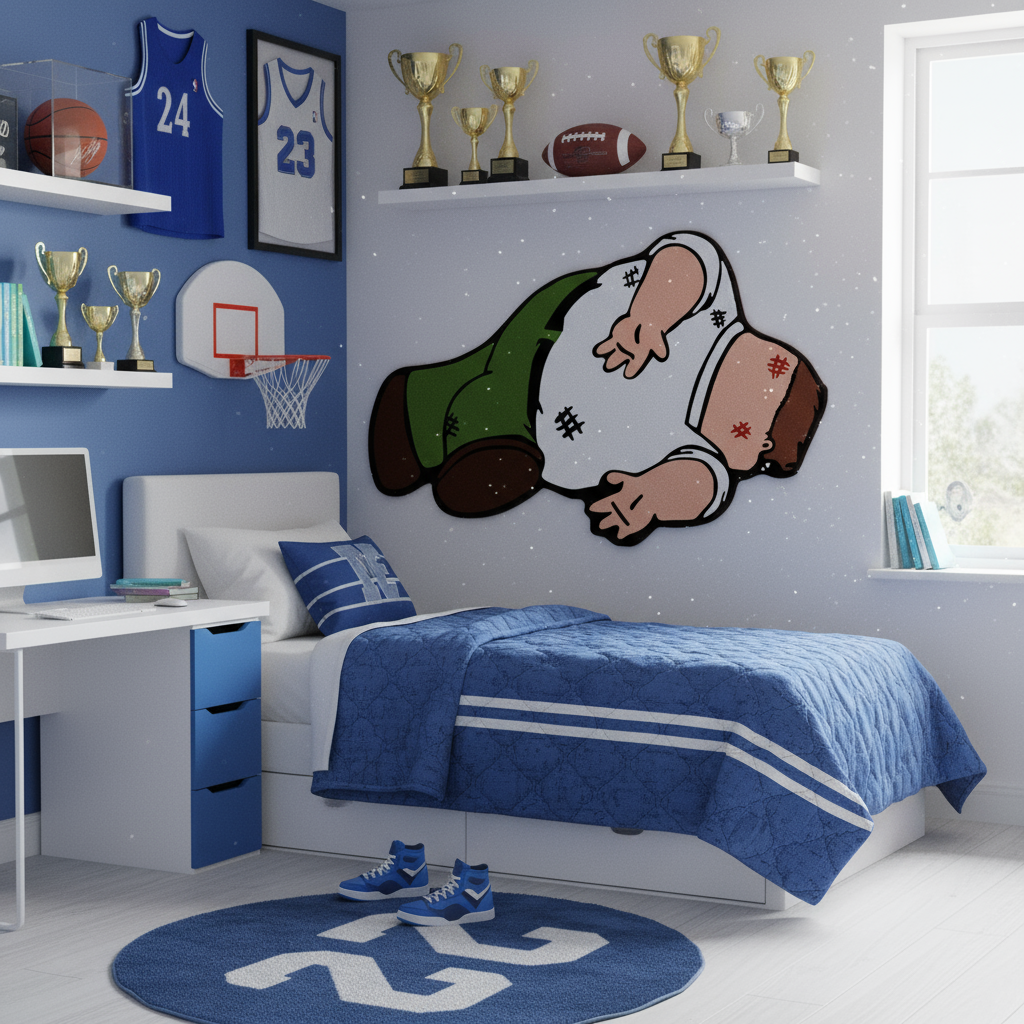 Sports Bedroom with Family Guy Rug