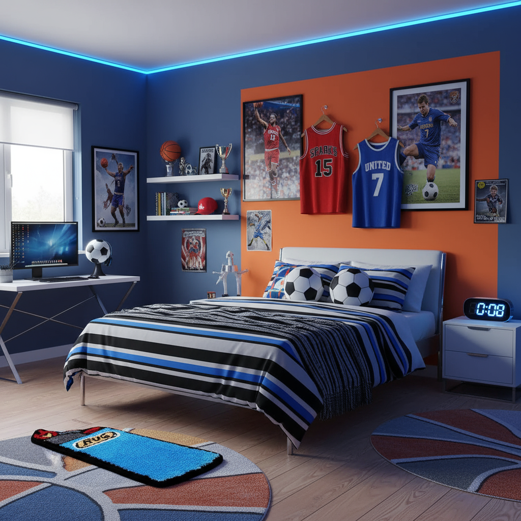 Sports Bedroom with Rug