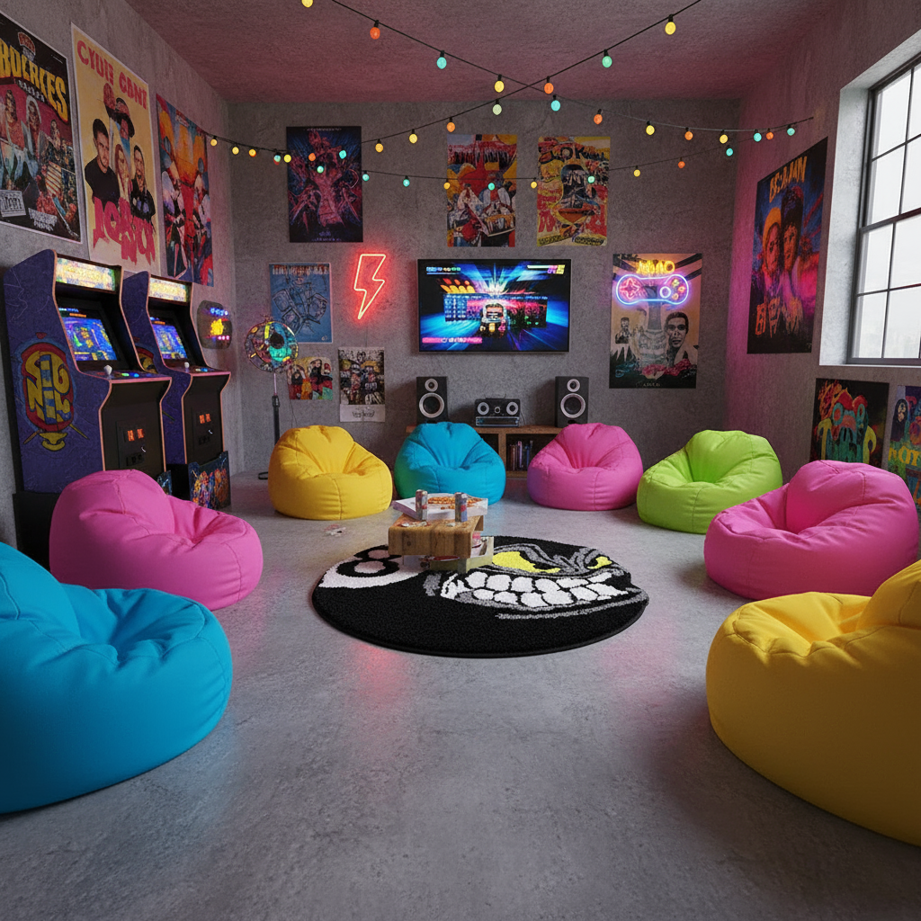 Teen game room with 8-ball rug